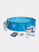 Сборный бассейн (круглый) с аксессуарами ”Bestway” Steel Pro MAX 15427, каркасный, d 366 х 133 см (Синий)