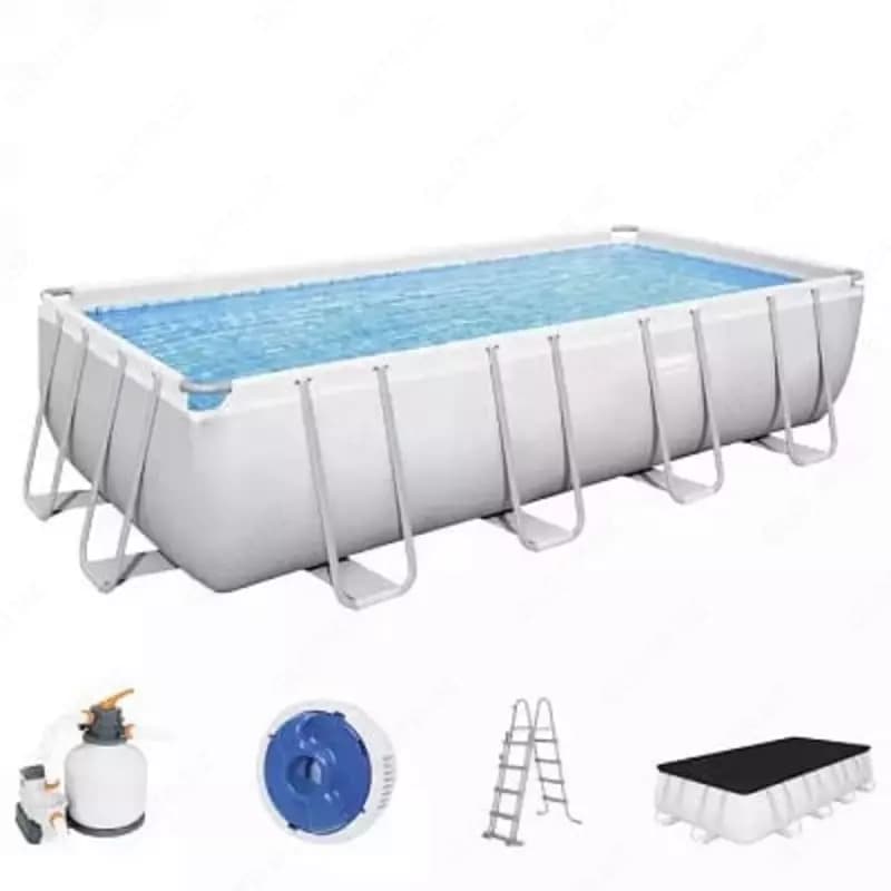 Сборный бассейн (прямоугольный) с аксессуарами ”Bestway” Steel Pro МАX 56466, каркасный, 549 x 274 x 122 см (Серый) — 1