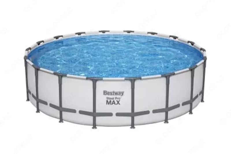 Сборный бассейн (круглый) с аксессуарами ”Bestway” Steel Pro МАX 56438, каркасный, d 457 х 122 см (Серый/белый) — 2