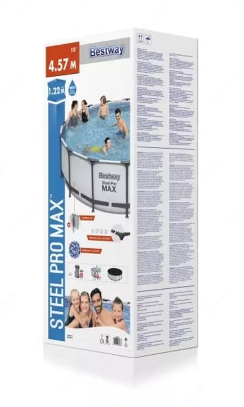 Сборный бассейн (круглый) с аксессуарами ”Bestway” Steel Pro МАX 56438, каркасный, d 457 х 122 см (Серый/белый) — 7