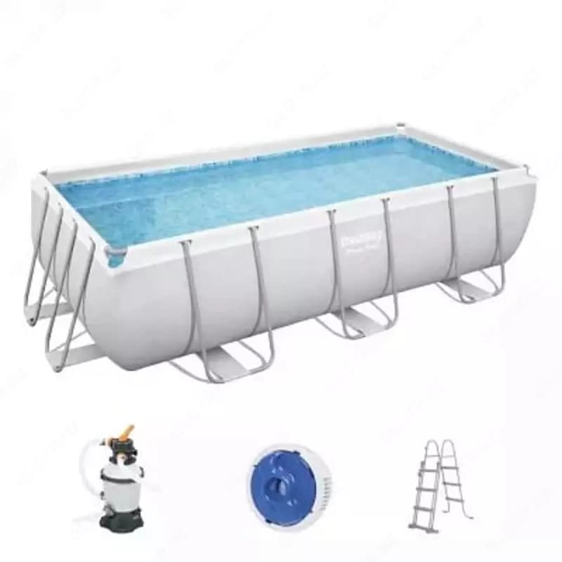 Сборный бассейн (прямоугольный) с аксессуарами ”Bestway” Power Steel 56442, каркасный, 404 х 201 х 100 см (Серый) — 1