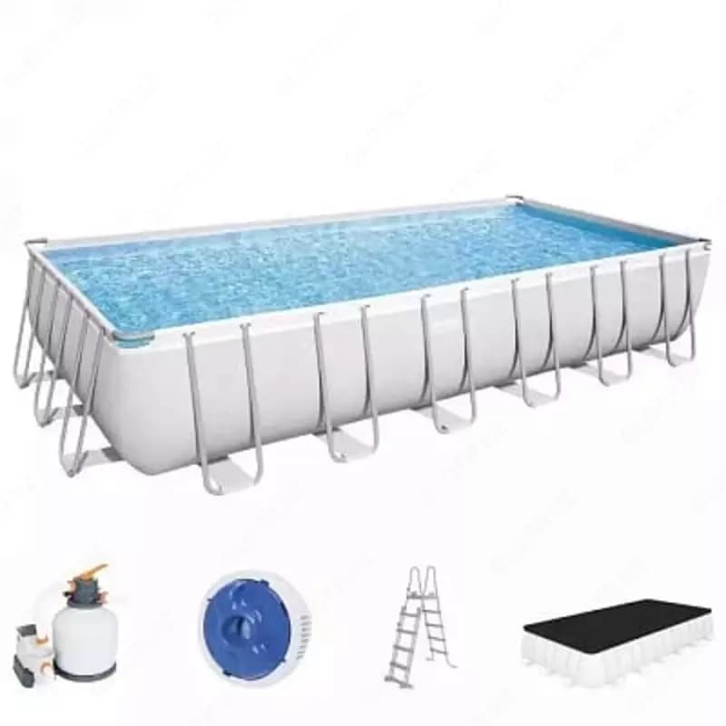 Сборный бассейн (прямоугольный) с аксессуарами ”Bestway” Power Steel 56475 BW, каркасный, 732 х 366 х 132 см (Серый) — 1