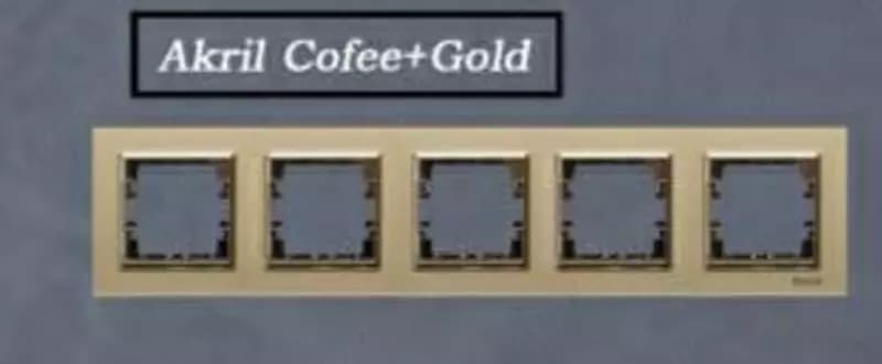 Рамка под розетку, выключатель (AKRIL Сoffee+Gold) ”Dusel” Rich, 5 постов (Кофе/золотистая) — 1