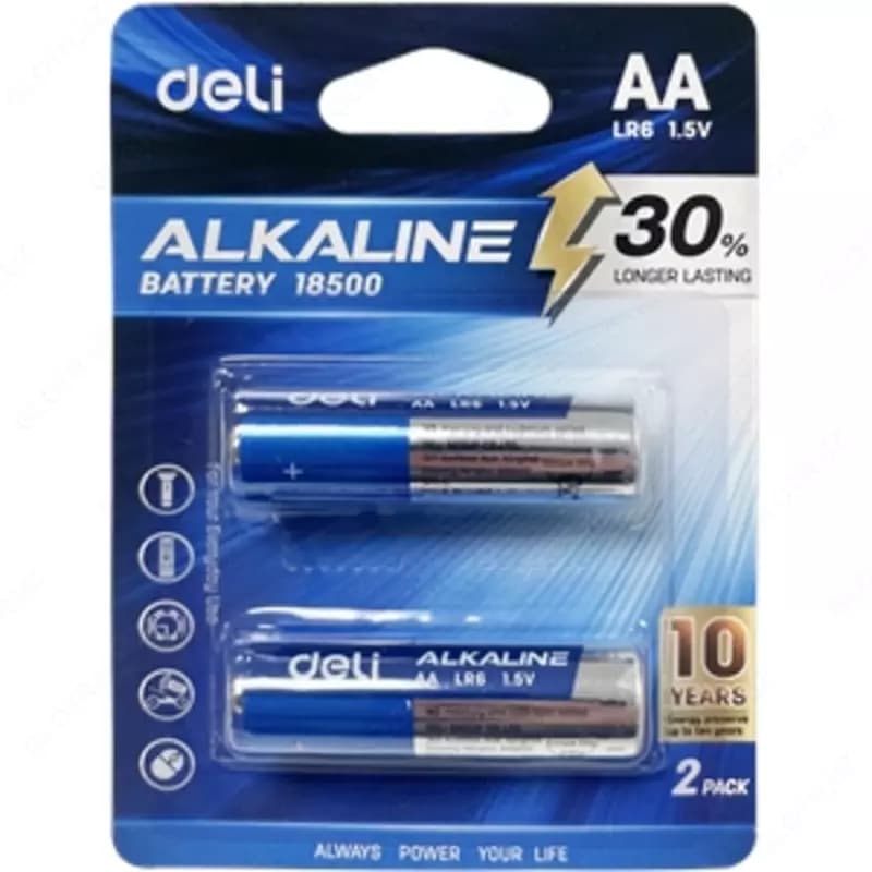 Батарейки AА LR6 1.5V 2шт 18500 Deli (блистер) — 1
