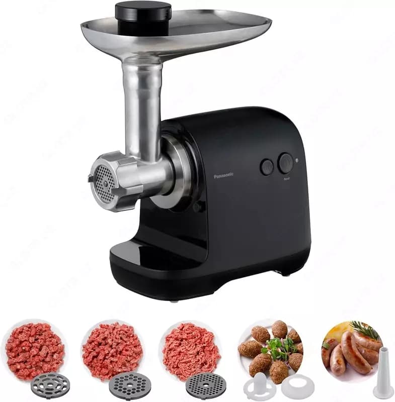 Panasonic grinder, 1700W, bowl-3L, 3 cutting plates, sausages nozzle, plastik, bleak — 4