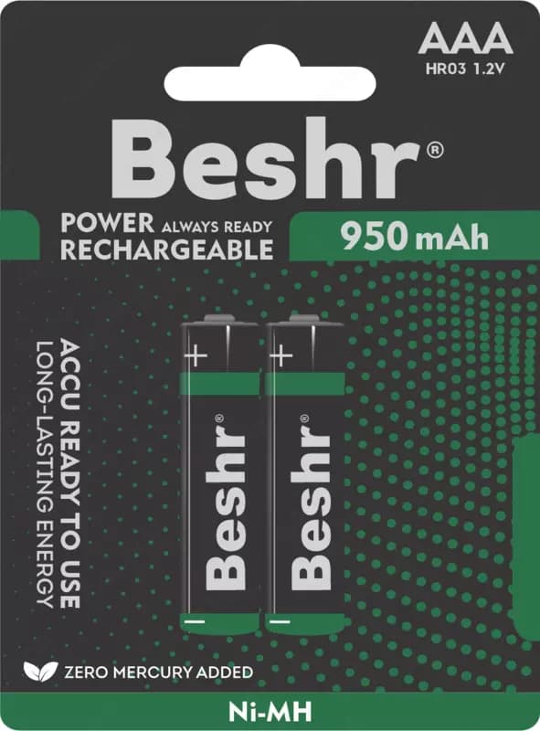 Аккумуляторные батарейки BESHR AAA, 2 шт, POWER ACCU RECHARGEABLE 950mAh, батарейка — 3