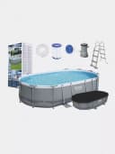 Сборный бассейн (овальный) с аксессуарами ”Bestway” Power Steel 56448, каркасный, 488 х 305 х 107 см (Серый)