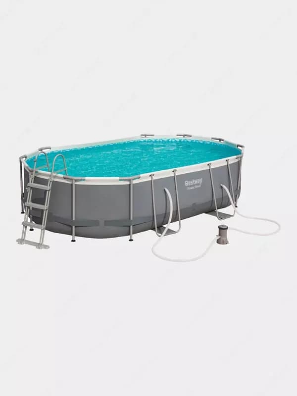 Сборный бассейн (овальный) с аксессуарами ”Bestway” Power Steel 56448, каркасный, 488 х 305 х 107 см (Серый) — 2