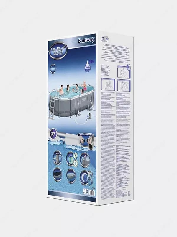 Сборный бассейн (овальный) с аксессуарами ”Bestway” Power Steel 56448, каркасный, 488 х 305 х 107 см (Серый) — 3