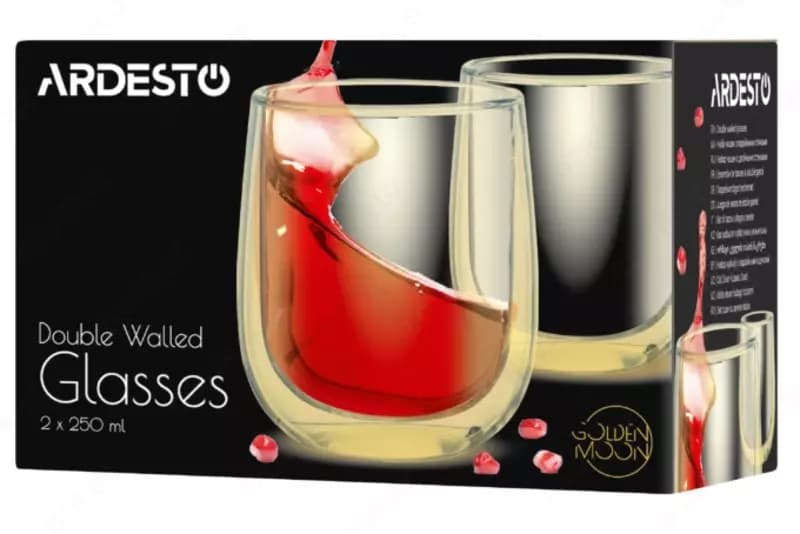 Набор чашек Ardesto Golden Moon с двойными стенками, 250 мл, H 9,5 см, 2 шт, боросиликатное стекло — 3