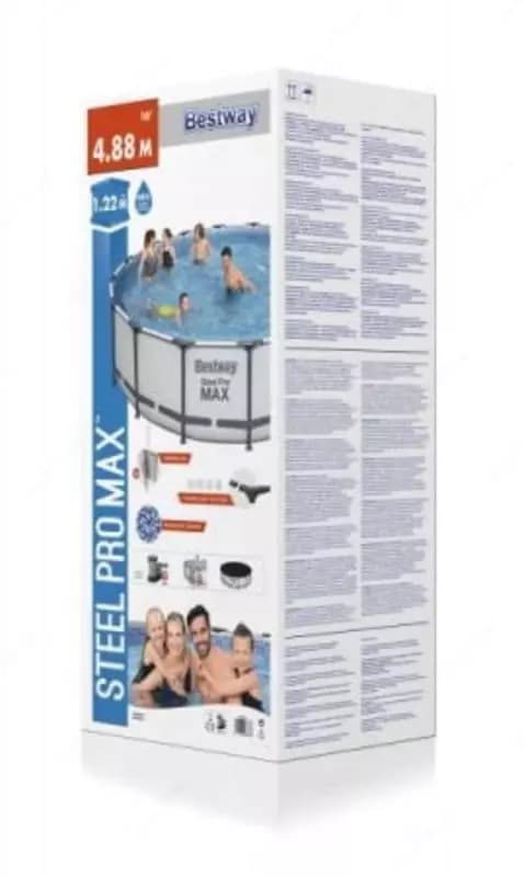 Сборный бассейн (круглый) с аксессуарами ”Bestway” Steel Pro МАX 5612Z, каркасный, d 488 х 122 см (Серый/белый) — 6