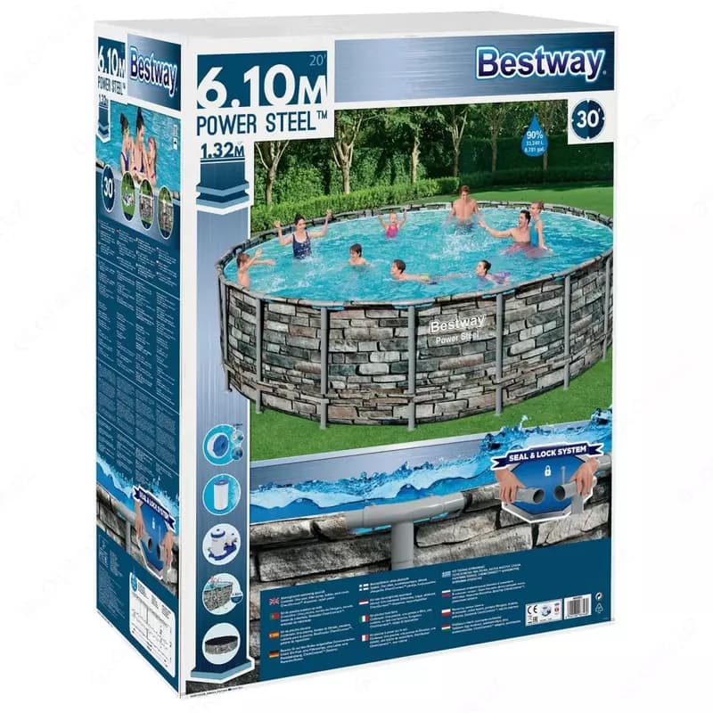Сборный бассейн (круглый) с аксессуарами ”Bestway” Power Steel 56883, каркасный, d 610 х 132 см (Серая плитка) — 7