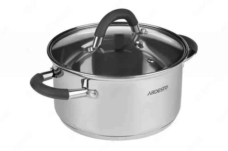Кастрюля Ardesto Gemini Salerno, стеклянная крышка, 1.2 л,серые ручки с силиконом,нержавеющая сталь — 1