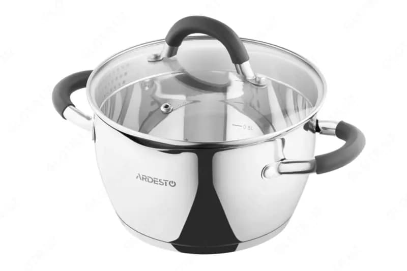 Кастрюля Ardesto Gemini, стеклянная крышка, 3,6 л, серые ручки с силиконом,нержавеющая сталь — 1