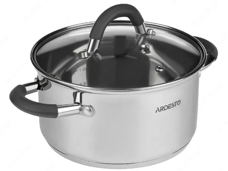 Кастрюля Ardesto Gemini, стеклянная крышка, 3,6 л, серые ручки с силиконом,нержавеющая сталь — 2