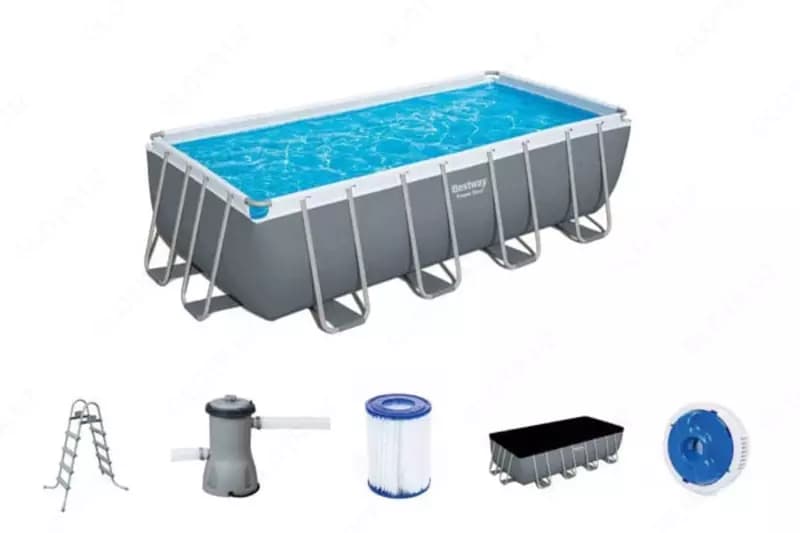 Сборный бассейн (прямоугольный) с аксессуарами ”Bestway” Steel Pro МАX 56670, каркасный, 488 x 244 x 122 см (Серый) — 1