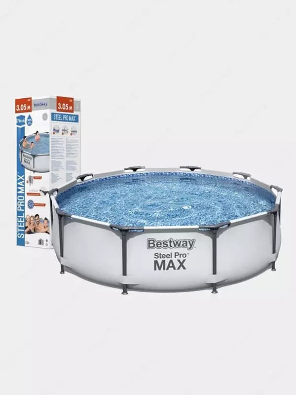 Сборный бассейн (круглый) ”Bestway” Steel Pro МАX 56406, каркасный (Серый/белый) — 1