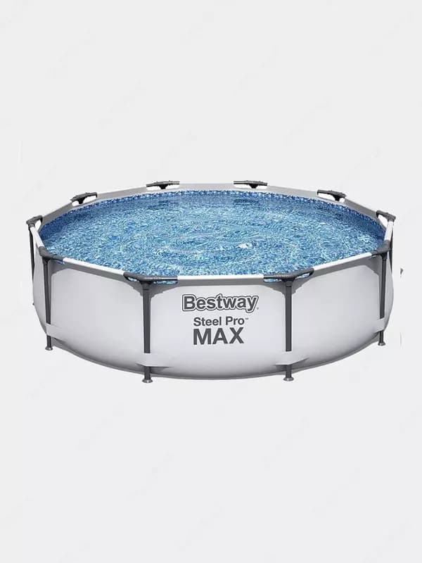 Сборный бассейн (круглый) ”Bestway” Steel Pro МАX 56406, каркасный (Серый/белый) — 3