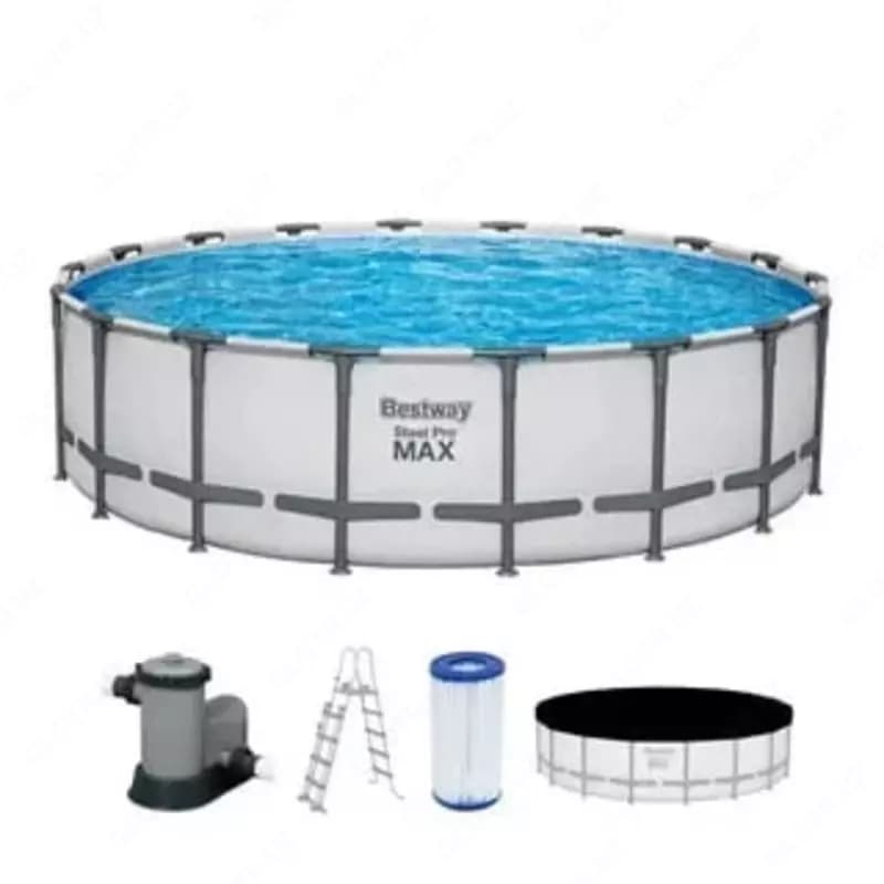 Сборный бассейн (круглый) с аксессуарами ”Bestway” Steel Pro МАX 561FJ, каркасный, d 549 х 132 см (Серый/белый) — 1