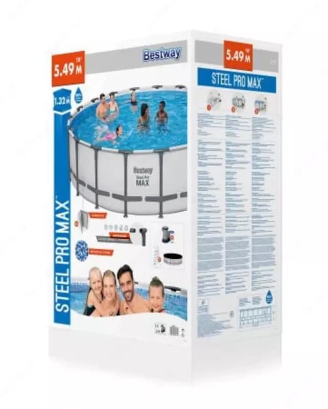 Сборный бассейн (круглый) с аксессуарами ”Bestway” Steel Pro МАX 561FJ, каркасный, d 549 х 132 см (Серый/белый) — 6