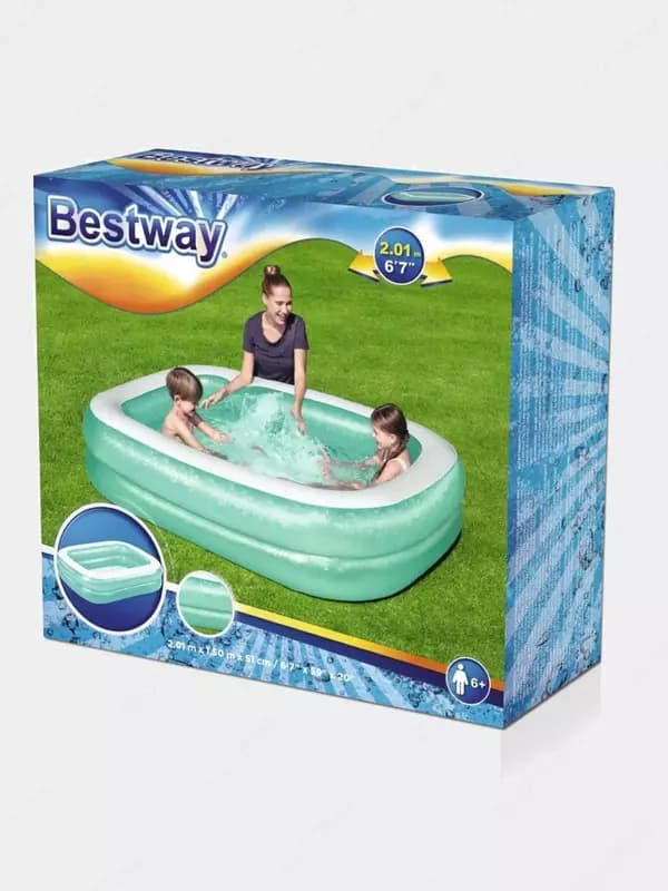Детский надувной бассейн (прямоугольный) ”Bestway” Family Pool, 200 х 146 х 48 см (Арт. - 54005) Белый/голубой — 3