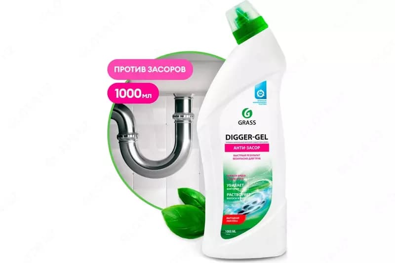 Чистящее средство от засоров всех видов труб ”Grass DIGGER-GEL” 1000мл — 1