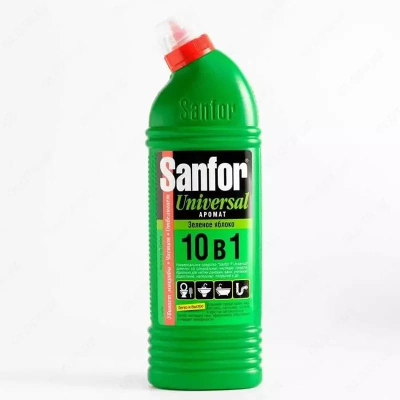 Чистящее средство для сантехники ”Sanfor” Universal, 10 в 1, гель, 750 мл. (Зелёное яблоко) — 1