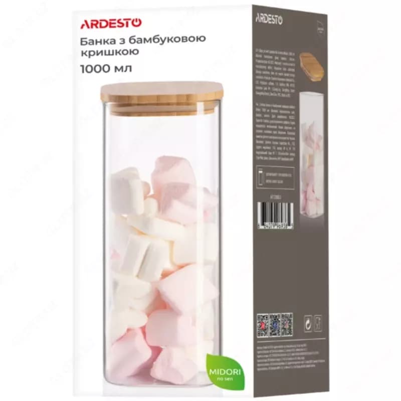 Банка для хранения Ardesto Fresh, квадратная, 1000 мл, стекло, бамбук — 4