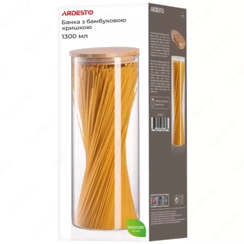 Банка для хранения Ardesto Fresh, круглая, 1300 мл, стекло, бамбук — 4