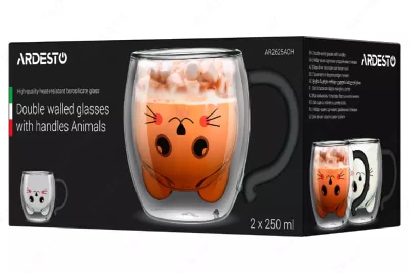 Набор чашек Ardesto Animals с двойными стенками, 250 мл, 2 шт, боросиликатное стекло — 4