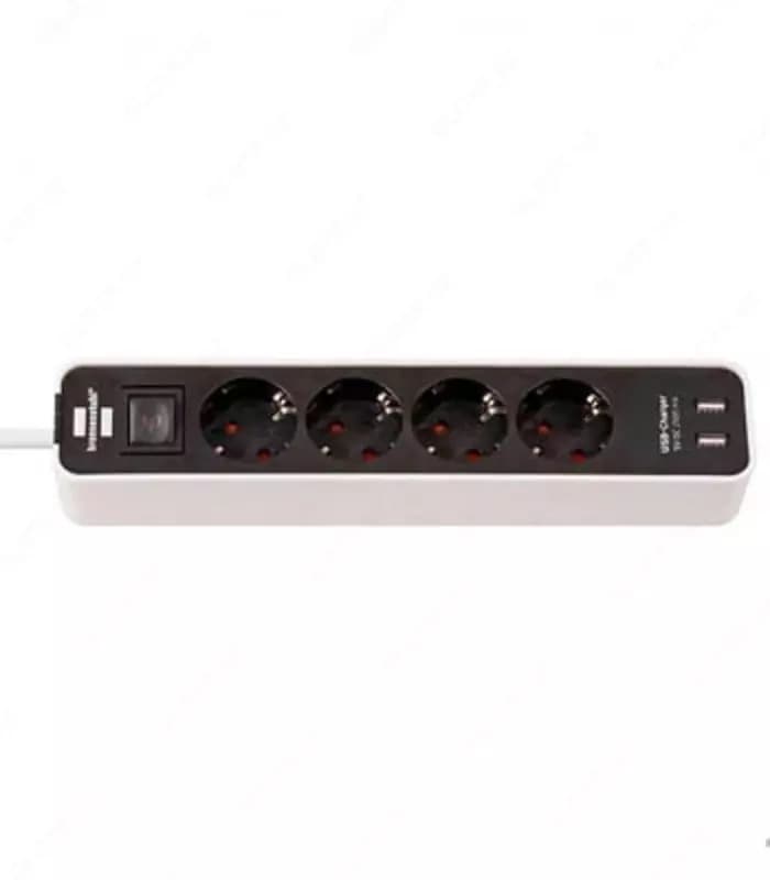 Удлинитель Ecolor 4 розетки, 2 USB, 1.5 метра, с выключателем, черно-белый — 1
