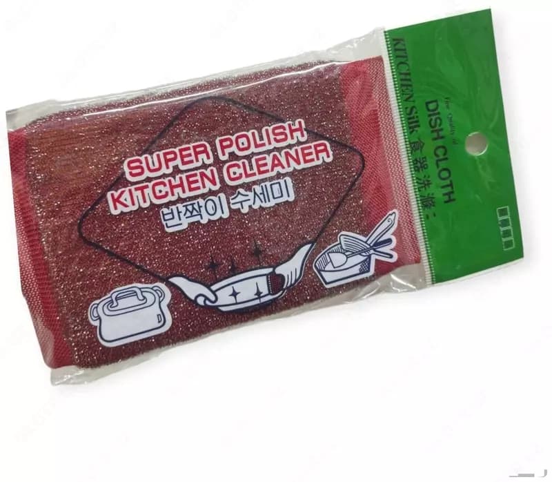 Металлизированная губка для мытья посуды ”Kitchen”, 12х9х1.5 см, 1 шт. (Красная/синяя) Китай — 2