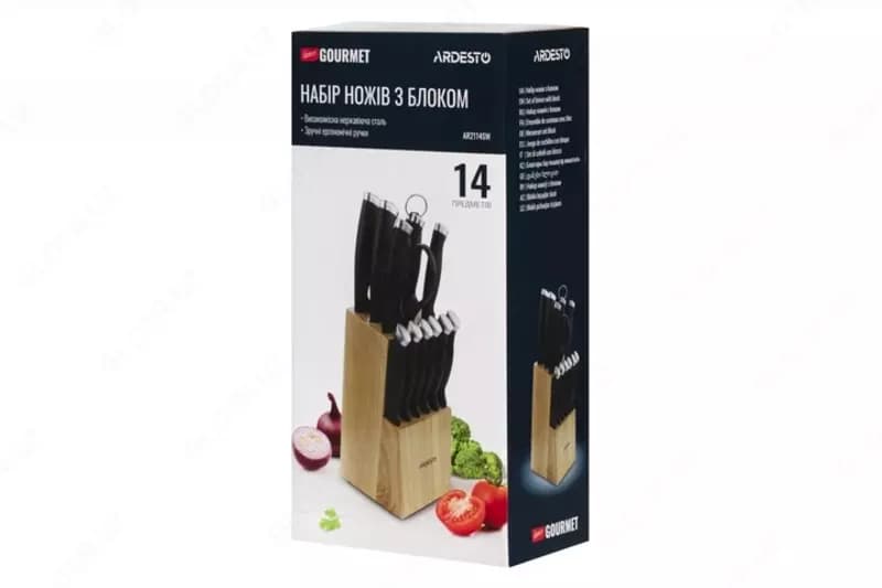 Набор ножей Ardesto Gemini Gourmet 14 пр., нерж.сталь, пластик, каучуковый блок — 4
