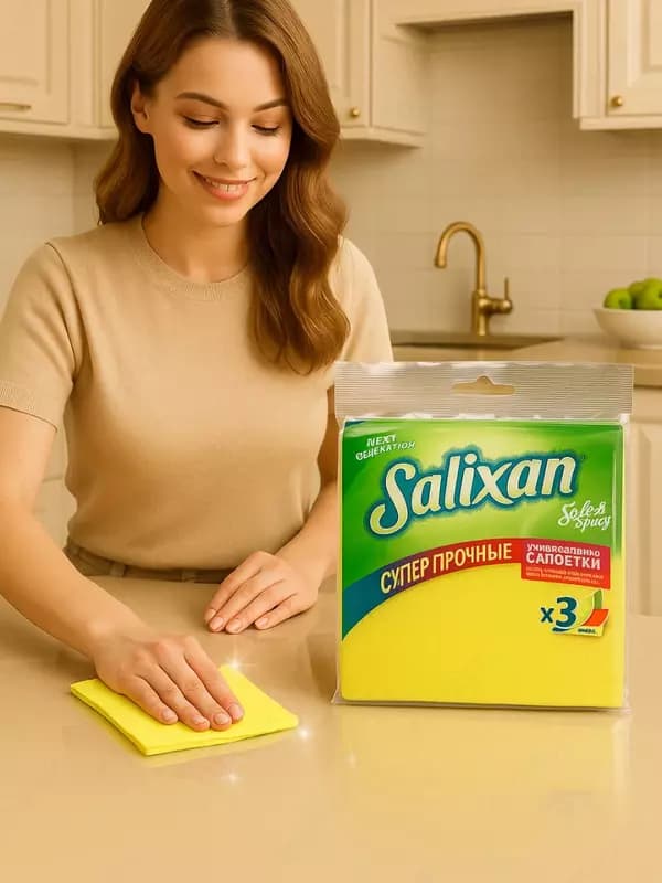 Универсальные салфетки ”Salixan”, 30 х 30 см, 3 шт., уп. ПЭТ (Цв. ассорти) — 3
