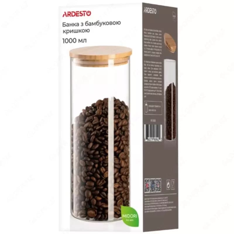 Банка для хранения Ardesto Fresh, круглая, 1000 мл, стекло, бамбук — 4