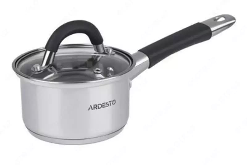 Ковш Ardesto Gemini, стеклянная крышка, 1,2 л, серые ручки с силиконом, нержавеющая сталь — 3