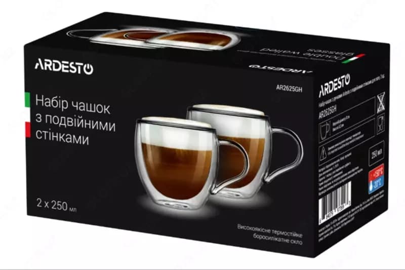 Набор чашек Ardesto с двойными стенками для латте, 250 мл, 2 шт, боросиликатное стекло — 4