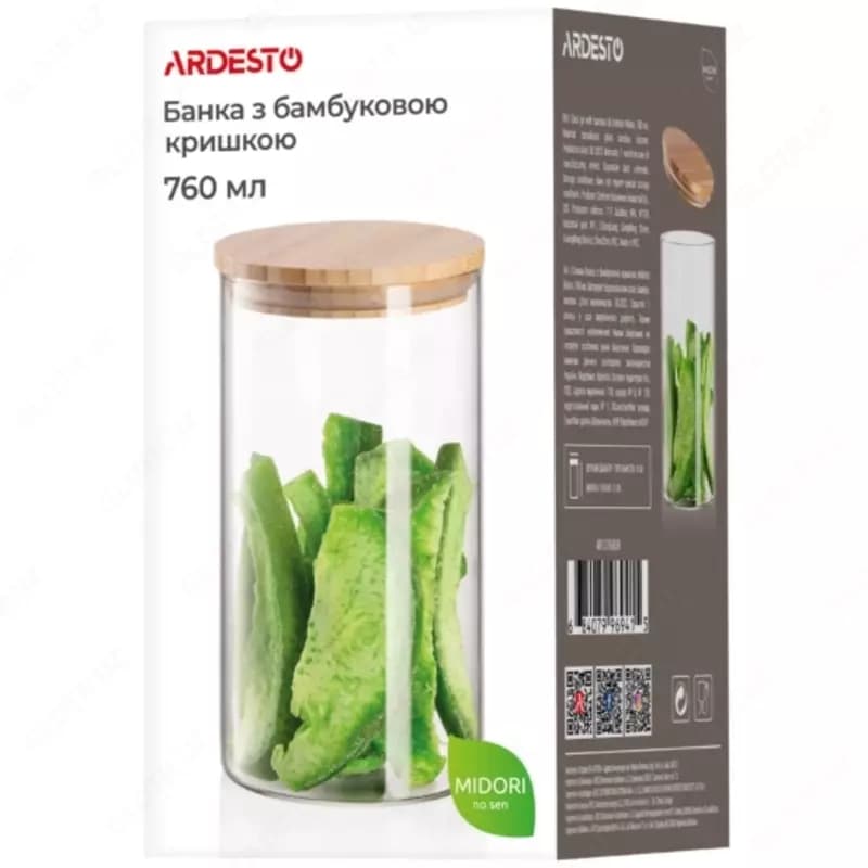 Банка для хранения Ardesto Fresh, круглая, 760 мл, стекло, бамбук — 3