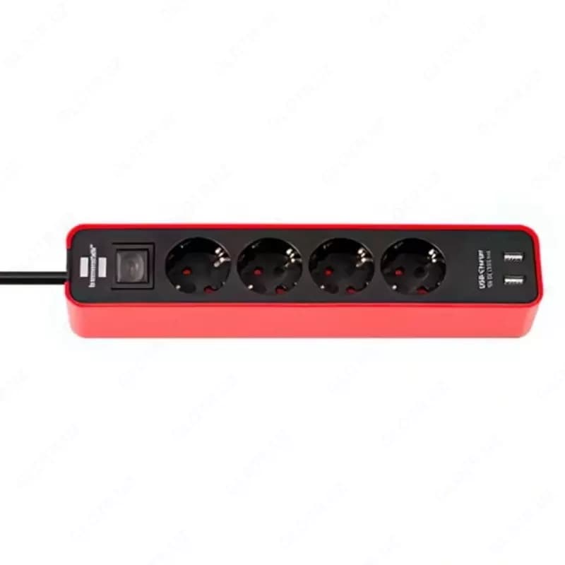 Удлинитель Ecolor 4 розетки, 2 USB, 1.5 метра, с выключателем, черно-красный — 2
