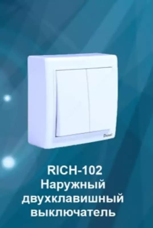 Наружный выключатель (двухклавишный) ”Dusel” Rich-102, 10А, 210-250 В (Белый) — 2