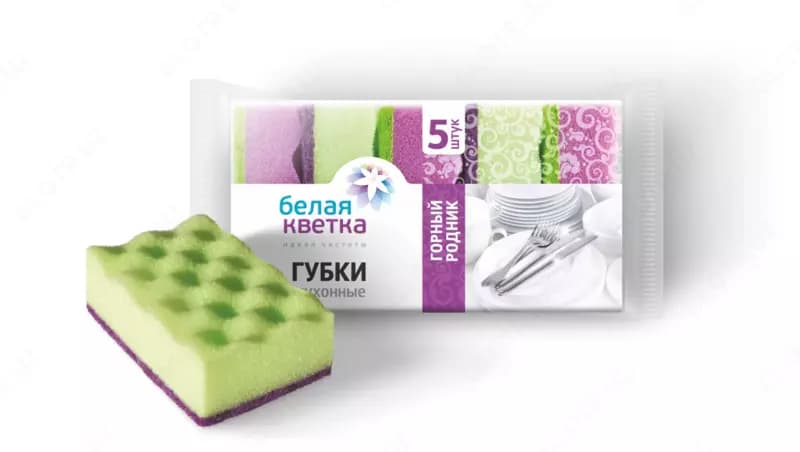 Губки кухонные Белая Кветка ”Горный родник” 5шт. + 1 шт, волна — 1