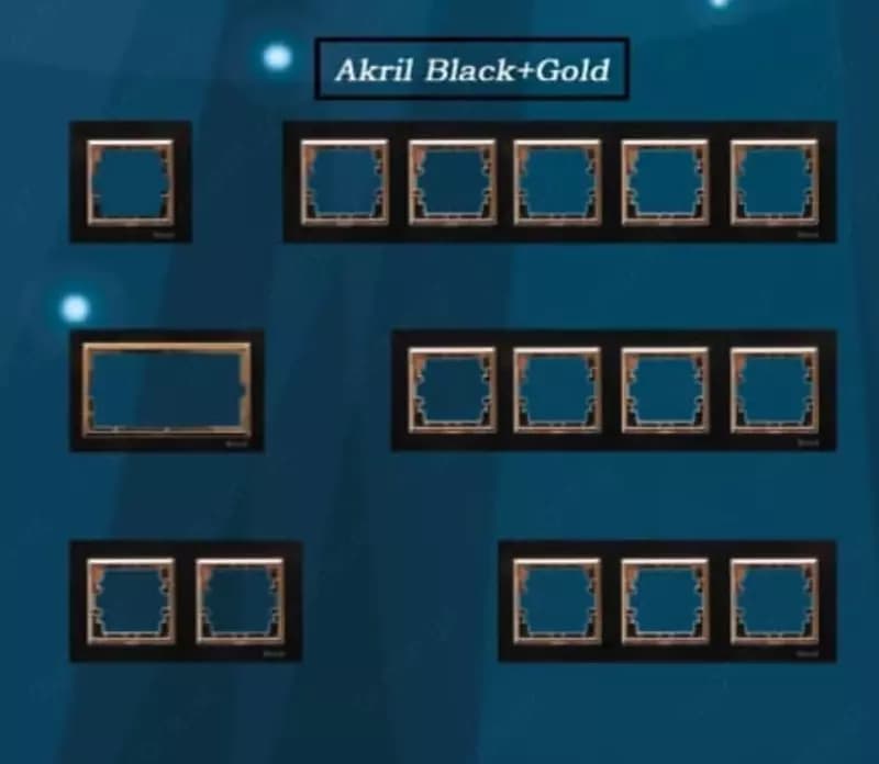 Рамка под розетку, выключатель (AKRIL Black+Gold) ”Dusel” Rich, 2 поста (Черная/золотистая) — 2