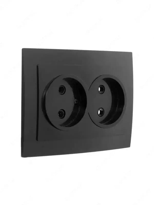 Двухместная электророзетка (без заземления) ”Dusel” Rich, 10А, 220-250 В (Black) — 1
