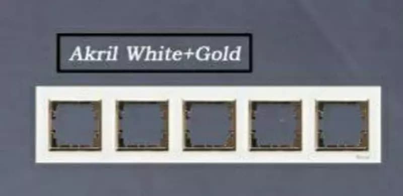 Рамка под розетку, выключатель (AKRIL White+Gold) ”Dusel” Rich, 5 постов (Белая/золотистая) — 1