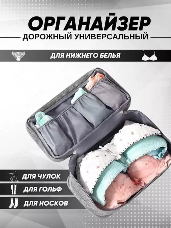 Дорожный органайзер для путешествий - практичный несессер для хранения вещей, бюстгальтеров, белья, носков, косметики в дороге. В такой орга... — 2