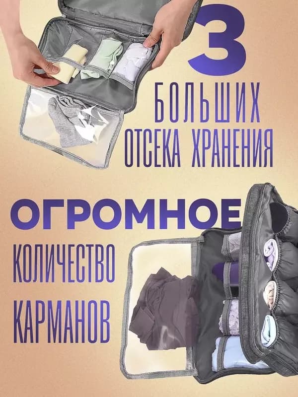 Дорожный органайзер для путешествий - практичный несессер для хранения вещей, бюстгальтеров, белья, носков, косметики в дороге. В такой орга... — 5