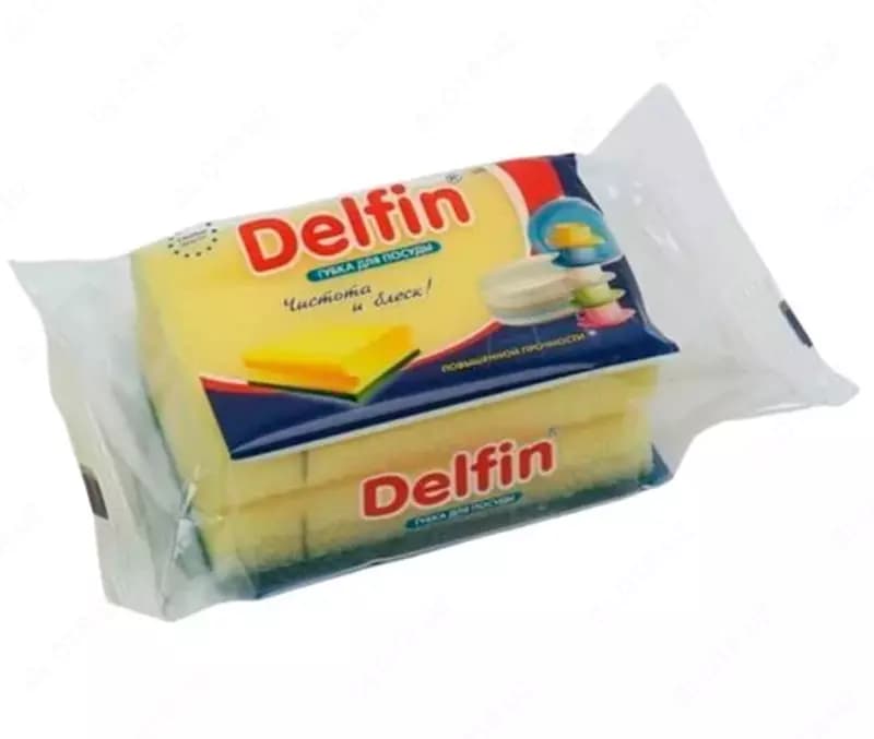Универсальная двусторонняя губка (с фаской) ”Delfin”, поролон/абразив, 95х65 мм, 1 шт. (Код - 357) — 1
