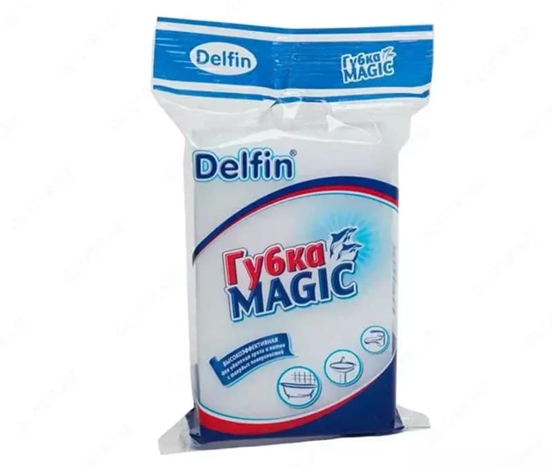 Меламиновая губка (чистящая) ”Delfin” Magic, 95х65 мм, 1 шт., белая (Код - 363) — 1