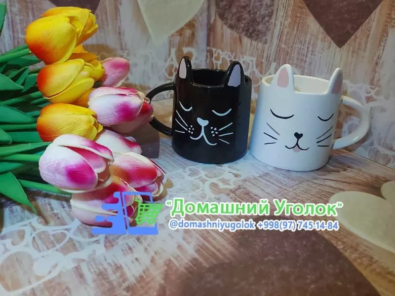 Парные керамические кружки в виде кошечек — 2