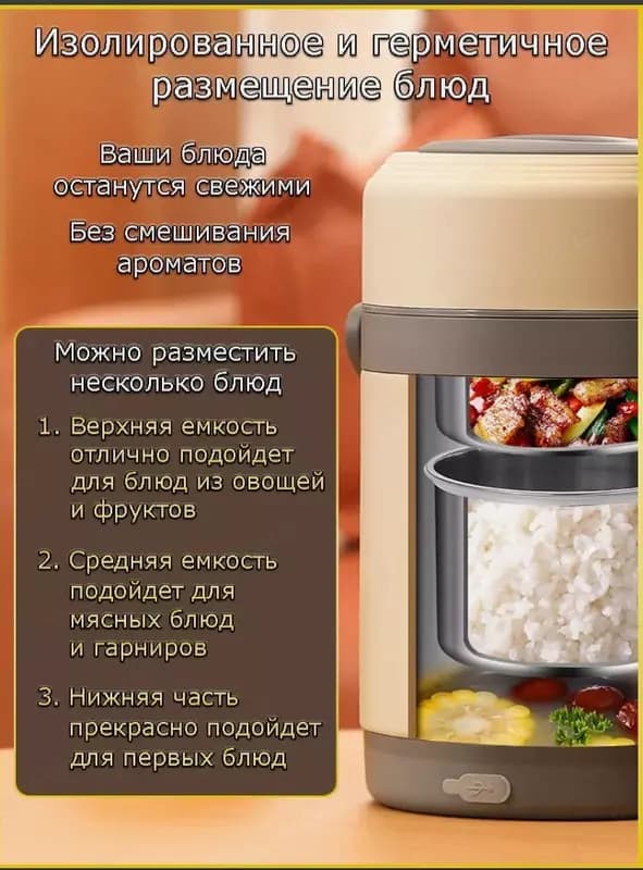 Портативный электротермос - термоконтейнер с подогревом (Foodie) для еды (2л.) — 6
